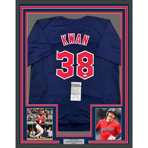 Framed Autographed/Signed Steven Kwan 35x39 Cleveland Blue Jersey JSA COA - Picture 1 of 2