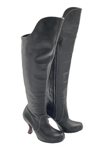 John Fluevog BLACK KNEE HIGH boots/ lambskin LEATHER inside/outside DISCONTINUED - Picture 1 of 22