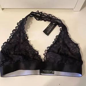 Youmita Womens Bralette Size Small Black Floral Lace Overlay Halter Bra NWT - Picture 1 of 7