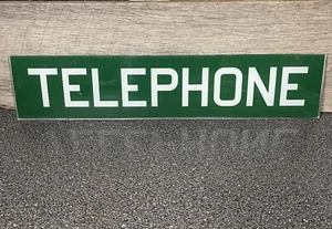 Vtg Green Glass & White Lettering TELEPHONE Booth Sign  25.5" x 5.5" - Picture 1 of 3