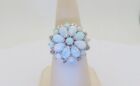 Natural White Opal Diamond Flower October Sterling Silver 4.42ct Size 7 SR017