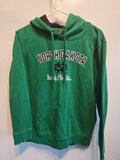 Vtg North Dakota Fighting Sioux Hockey NCAA Hooded Sweatshirt Mens Small Green