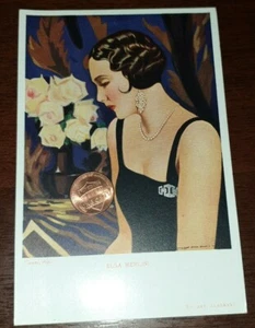 Antike Postkarte Illustrator Nanni Schauspielerin Elsa Merlini Rosen Brosche Deko - Bild 1 von 2