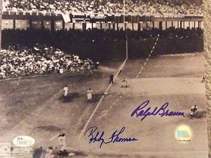 BOBBY THOMSON RALPH BRANCA signed Giants win the Pennant 8x10 photo 1951 JSA - Picture 1 of 2