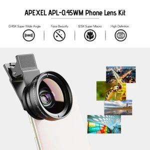 Apexel Kit 0.45x Super Wide Angle & 12.5x Super Macro HD for Phone Camera Lens - Zdjęcie 1 z 6