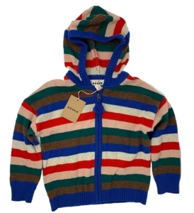 NWT Mini Boden Kids 4-5 Years Colorful Striped Hooded Zip Front Cardigan Sweater - Picture 1 of 6