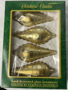 Vintage Commodore Weihnachtsklassiker Ornamente Lg. Gold Tränen Gold Glitzer 4er Set - Bild 1 von 8