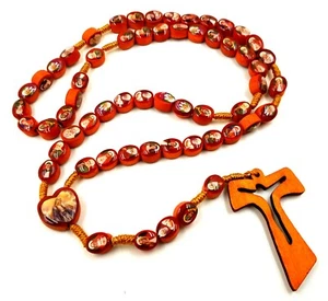 Cuentas de rosario talladas de madera de olivo santos católicos con cruz joyería religiosa - Imagen 1 de 3
