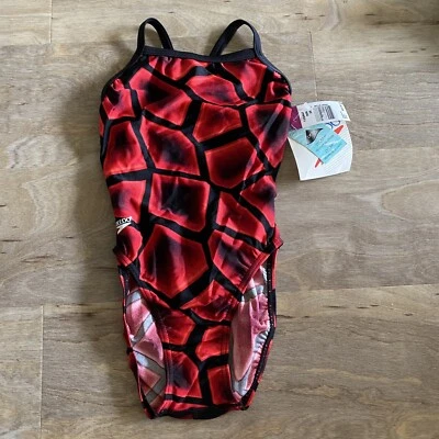 Traje de baño Speedo vintage negro rojo corte alto trasero de una pieza talla 26 NUEVO Foto 1 de 4