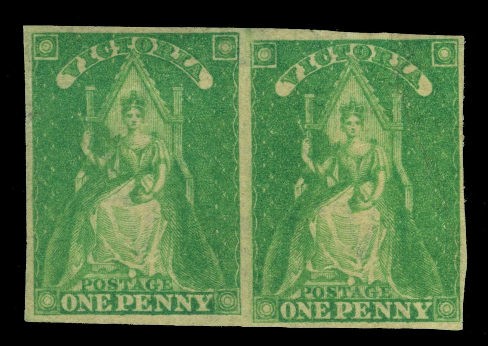 Australia - VICTORIA - 1856 Victoria  1sh green  Sc# 29 mint MH XF looking PAIR - Image 1 of 2