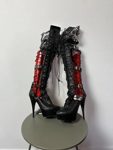 Gothic Thigh High Platform Heels with Laces, Buckles, and Metal Details - Picture 1 of 15