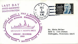 NAVAL MILITARY COVER - 1965 USS CLAUDE V. RICKETTS DDG-5 LAST DAY MIXED-MANNING - Bild 1 von 1