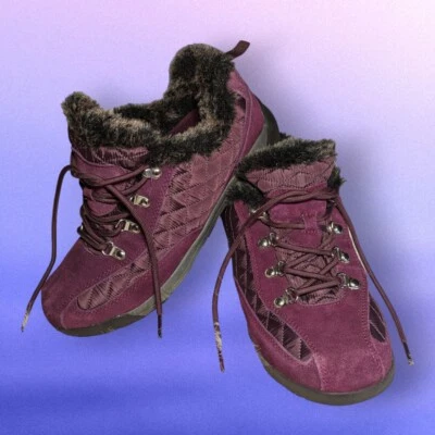 Botas de nieve LANDS END púrpura acolchadas zapatos ribete de piel sintética con cordones talla 11 B para mujer  Foto 1 de 4