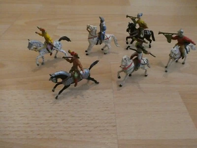 6 Elastolin Merten Figuren 4 cm;, Mittelalter, Landsknechte auf Pferden - Bild 1 von 4