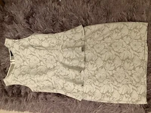 WAREHOUSE Beige Nude Cream Gold Lace Bodycon Peplum Dress Mother of Bride UK 14 - Picture 1 of 3