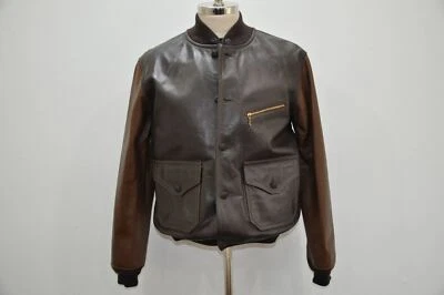 Ralph Lauren RRL Meyers Wool Lined A-1 Two Tone Flight Bomber Leather Jacket - Image 1 of 4