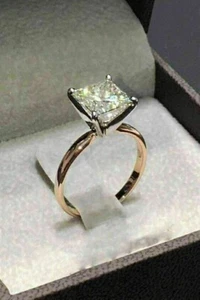 1.50Ct Princess Cut Lab Created VVS1 Diamond Solitaire Ring 14K Rose Gold Plated - Picture 1 of 8