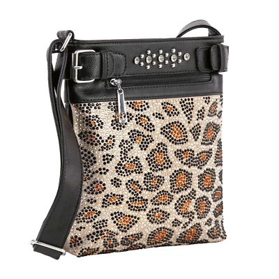 Bandolera bandolera con estampado de leopardo brillante de diamantes de imitación Foto 1 de 4