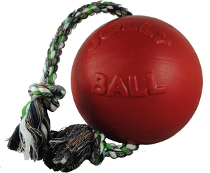 Jolly Pets Romp-n-Roll Rope and Ball Dog Toy, 4.5 Inches/Small, Red  - Picture 1 of 4