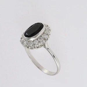 Ring 18 Kt Weißgold mit natürlichem Saphir und Zirkonia-Runde - Bild 1 von 3