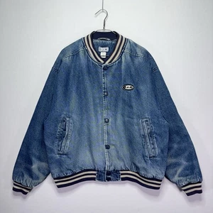 VTG 90s B.U.M. Equipment Denim Bomber / Varsity Jacket - Faded Blue - Mens XL - Picture 1 of 6