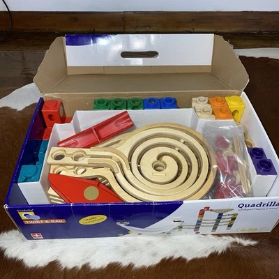 Hape Quadrilla Twist & Rail Wooden Marble Maze Set Incomplete W Extras - Image 1 of 4
