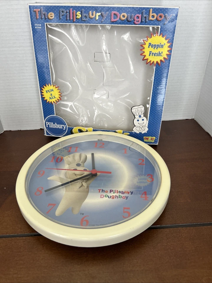 Reloj de Pared Pillsbury Doughboy, 10", Fondo Azul, Números Rojos, Marco Blanco Foto 1 de 4