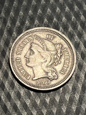 1866 Three Cent Copper Nickel in Low AU condition  #DD - Image 1 of 4