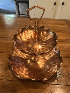 Vtg Gregorian Solid Copper two tier floral pattern serving tray Jewellery Tray - Picture 1 of 6