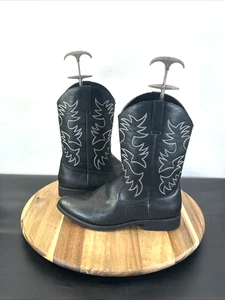 Markenlos Herren Schwarz Kunstleder Western Cowboystiefel UK Größe 9,5 EU 44 Zum Überziehen - Bild 1 von 16