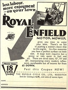 Original 1933 Reklame "ROYAL ENFIELD" Motor Rasenmäher (3) Art Deco Ära Print Ad - Bild 1 von 1