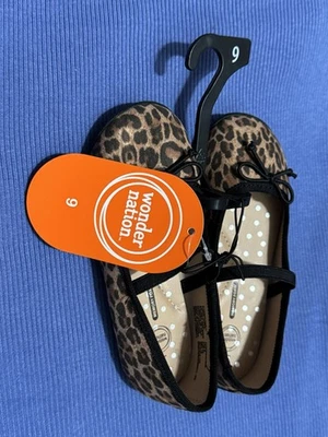Wonder Nation Girls Cheetah Print Bow Ballet Flats SZ 9 NWT Shoes Memory Foam  - Image 1 of 4