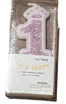 Brillo Princesa Rosa Número 1 Vela Feliz 1er Cumpleaños Niñas Celebración Nuevo Foto 1 de 2