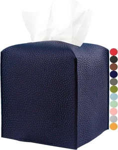 Tissue Box Cover Square Leather – Holder Square/1Pack, Navy Blue - Picture 1 of 7