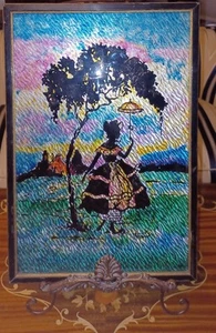 Sombrilla de campo vintage de lámina (pintura inversa) imagen de dama - Imagen 1 de 4