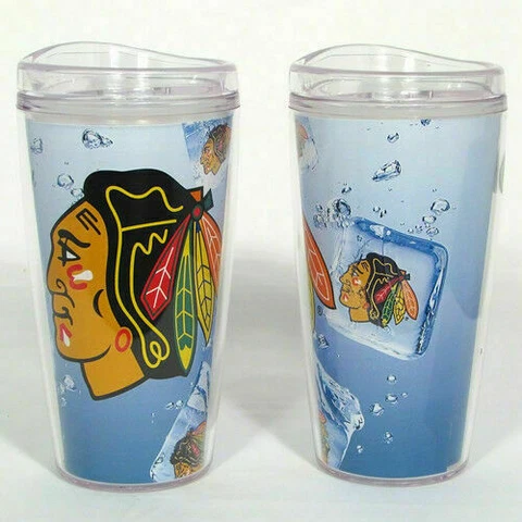 NEW! CHICAGO BLACKHAWKS ICE CUBE DESIGN 16oz TRAVEL TUMBLER LICENSED Cover