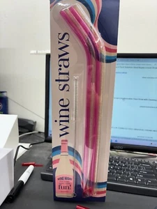 Schroeder & Tremayne 4pk Plastic Wine Straws with Cleaning Brush Pink - Picture 1 of 4