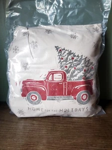 Unbranded 'Home for the Holidays' Canvas Throw Pillow Red Truck Christmas Decor - Picture 1 of 4