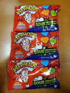 3 Bags: Warheads Sour Conversation Hearts Candy 10oz ea Exp 1/31/26 (0440) R7P1b - Picture 1 of 3