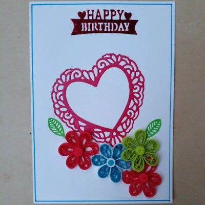Tarjeta de cumpleaños hecha a mano papel acolchado multicolor flores corazón rojo Sri Lanka Foto 1 de 4