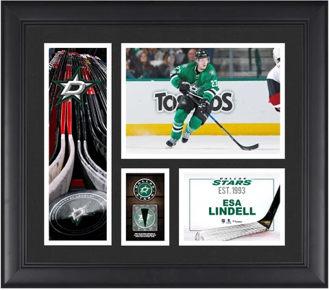 Esa Lindell Dallas Stars Framed 15x17 Collage w/a Piece of GU Puck Cover