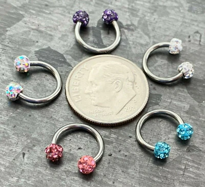 1pc Crystal Paved Ferido Balls Horseshoe Ring Lip Nipple Septum Circular Barbell - Image 1 of 4