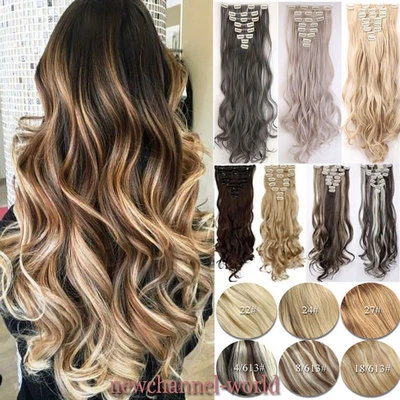 US Fast Ombre Clip In as Human Remy Hair Extensions 8Pcs Full Head 18 Clips nw25 - Image 1 of 4