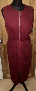 Principles Dress Size 12 Belted ZipFront Deep Red Rust Linen Blend Safari Pencil - Picture 1 of 5
