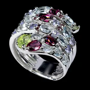 Summer 925 Silver Ring Oval Peridot Aquamarine Tanzanite Gemstone Jewelry Size - Picture 1 of 14