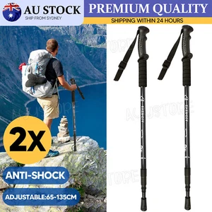 2x New Hiking Trekking Poles Walking Stick Adjustable Camping Black Lightweight - Picture 1 of 10