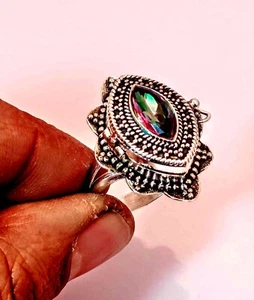 Poison Ring, Mystic Topaz Handmade Poison Ring, 925 Sterling Silver Box Ring - Picture 1 of 8