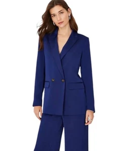NWT Ann Taylor Double Breasted Long Blazer Women 6 Satin Blue Relaxed Career - Picture 1 of 18
