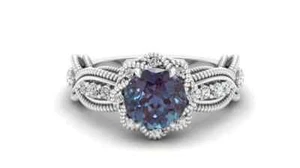 Vintage Round Cut Blue Simulated Engagement Wedding Ring 14K White Gold Plated - Picture 1 of 12