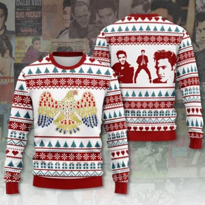 BG Celebrate The Holidays In Style With Elvis Presley 3D Ugly Sweater - Picture 1 of 3